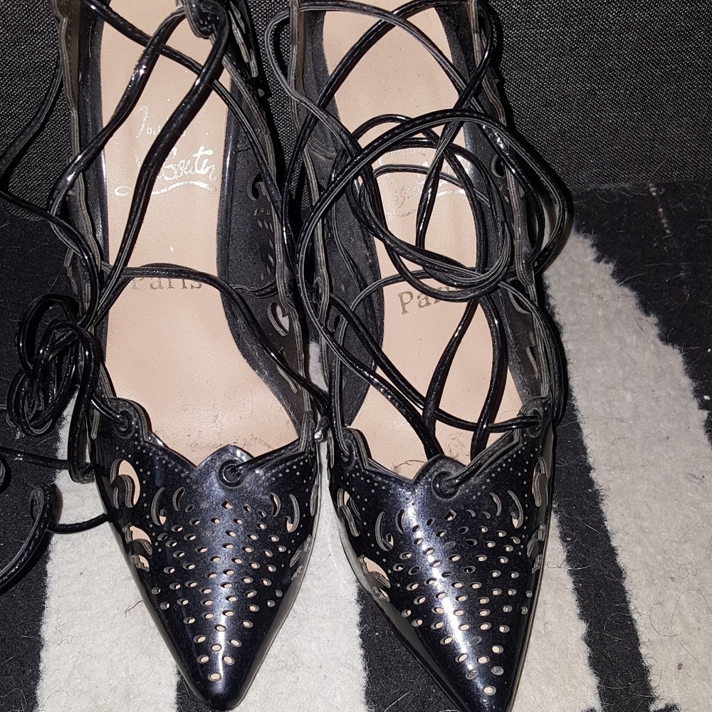Black patent lace up pumps
